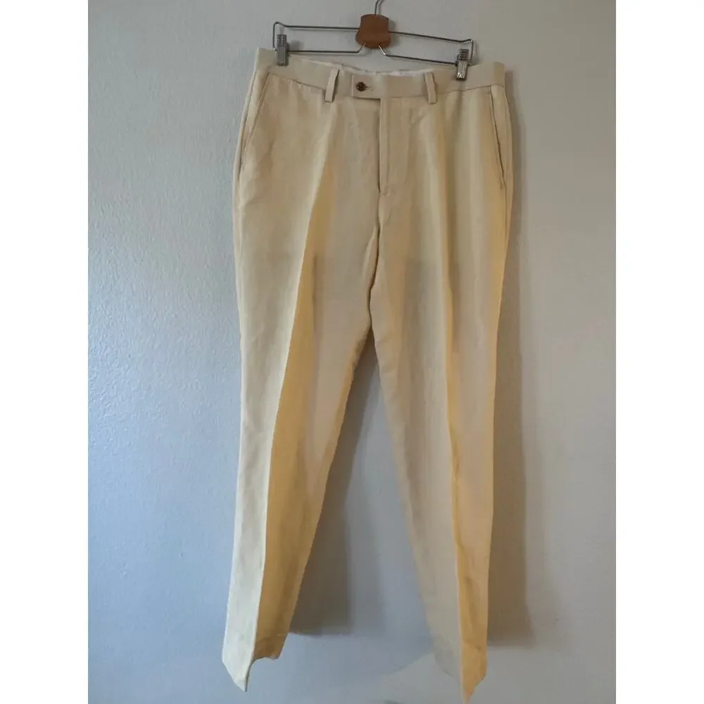 Louis Raphael Men's Tailored Linen Blend Dress‎ Pants 35 W x 32 Inseam Beige